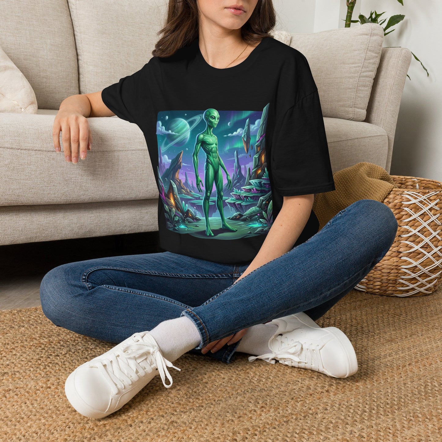 Alien Landscape T-Shirt — Green Extraterrestrial Sci‑Fi Graphic Tee