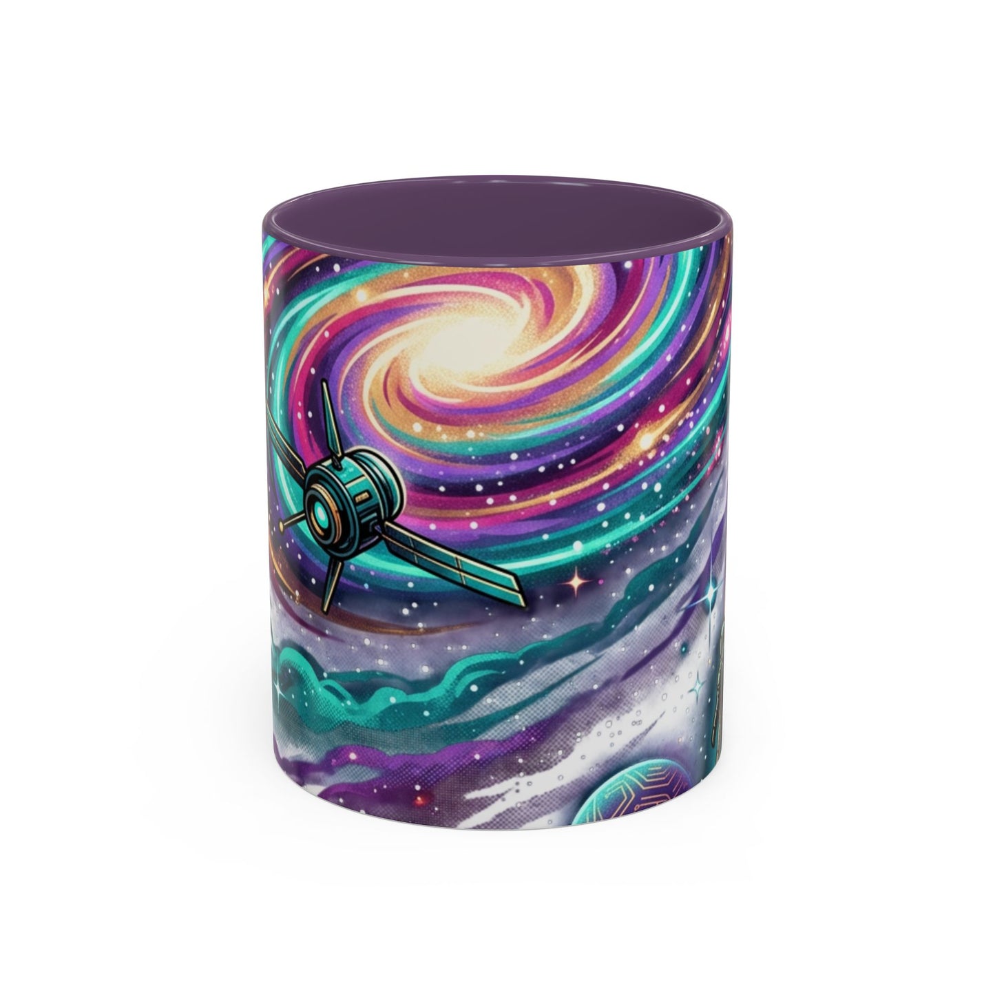Cosmic Galaxy Satellite Accent Mug — Swirling Nebula Full-Wrap 11oz