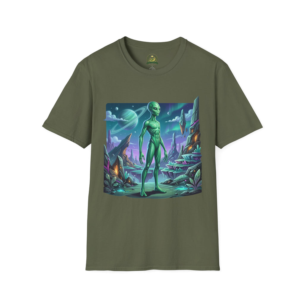 Alien Landscape T-Shirt — Green Extraterrestrial Sci‑Fi Graphic Tee