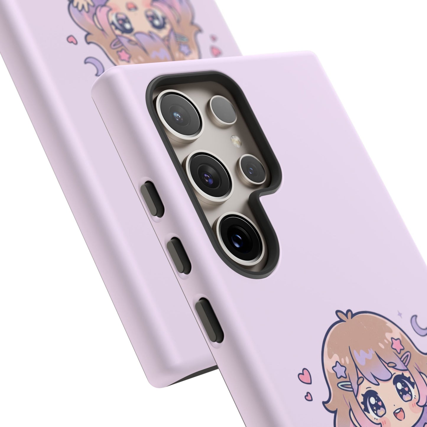 Cute Kawaii Girl Phone Case — Pastel Anime iPhone Cover with Hearts & Moon