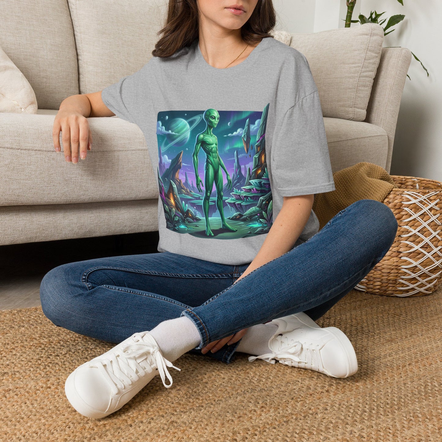 Alien Landscape T-Shirt — Green Extraterrestrial Sci‑Fi Graphic Tee