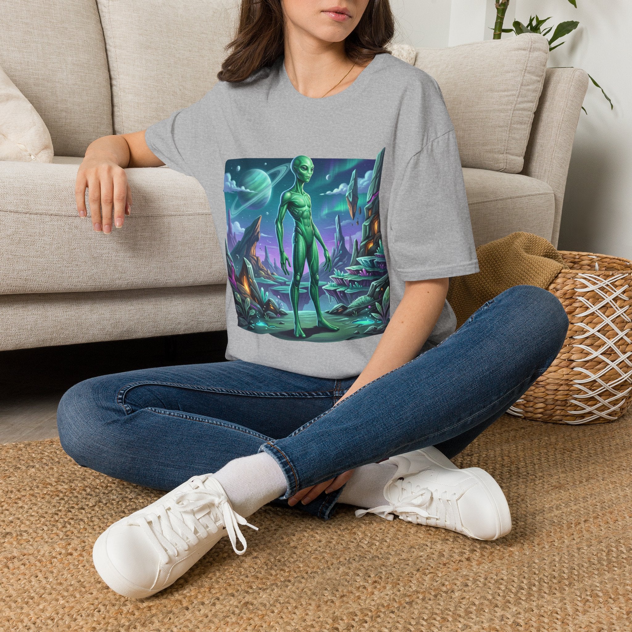 Alien Landscape T-Shirt — Green Extraterrestrial Sci‑Fi Graphic Tee