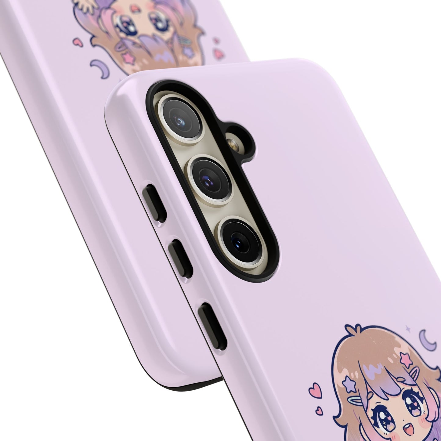 Cute Kawaii Girl Phone Case — Pastel Anime iPhone Cover with Hearts & Moon