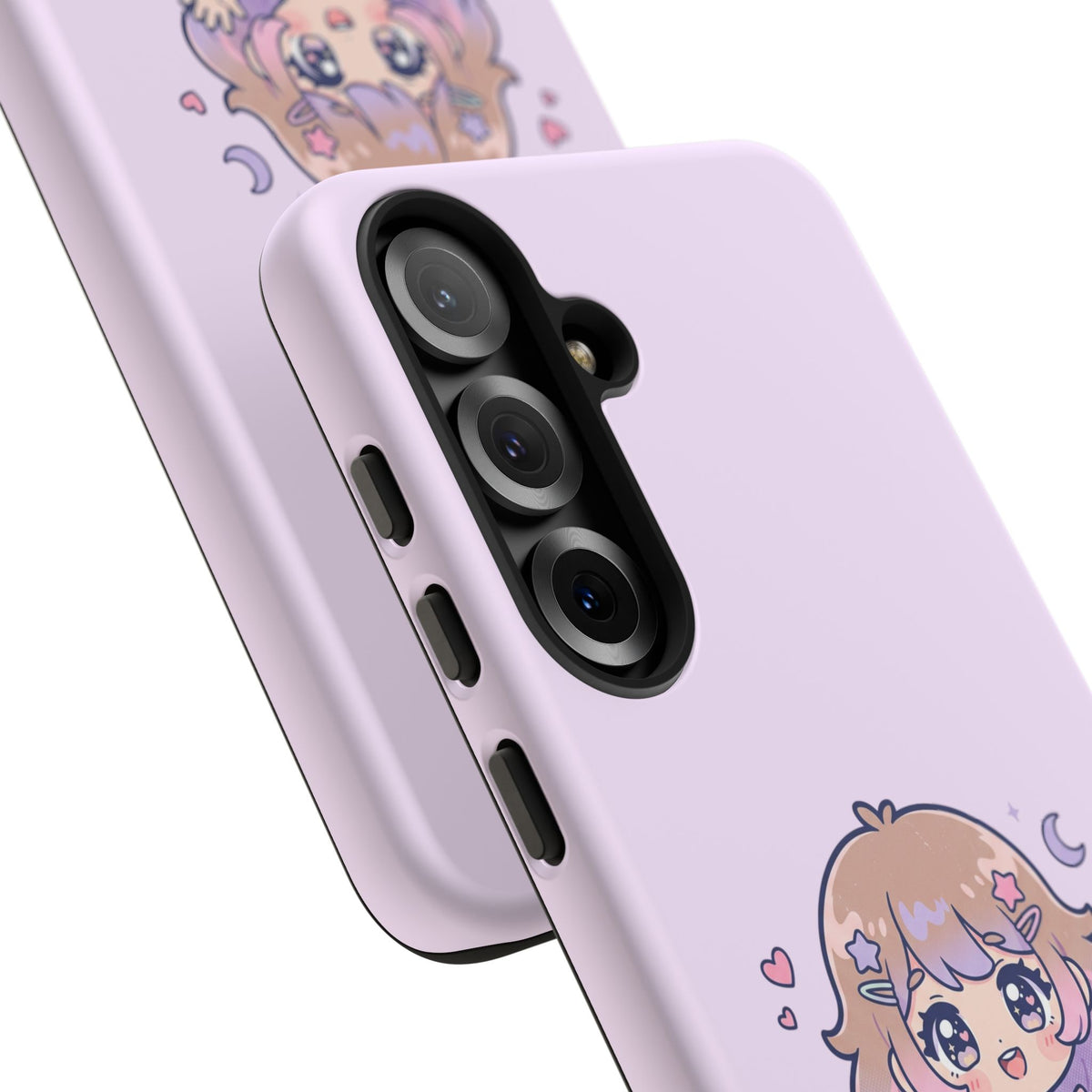 Cute Kawaii Girl Phone Case — Pastel Anime iPhone Cover with Hearts & Moon