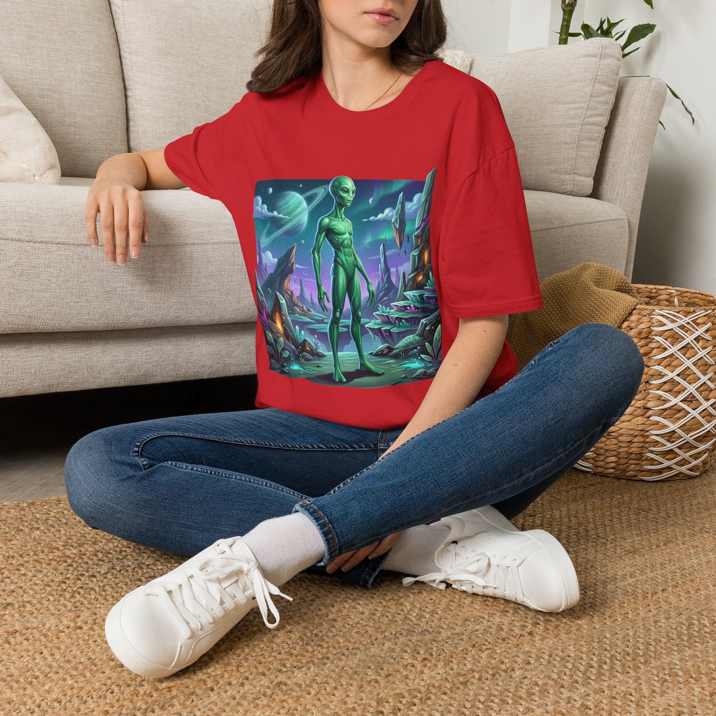 Alien Landscape T-Shirt — Green Extraterrestrial Sci‑Fi Graphic Tee
