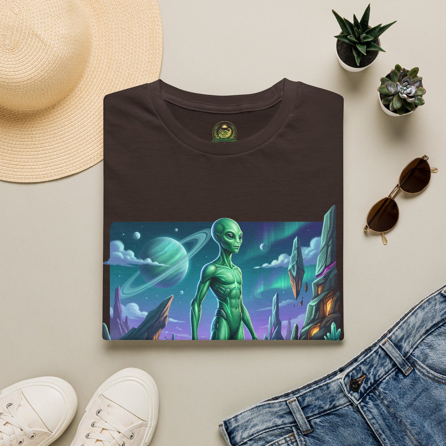 Alien Landscape T-Shirt — Green Extraterrestrial Sci‑Fi Graphic Tee