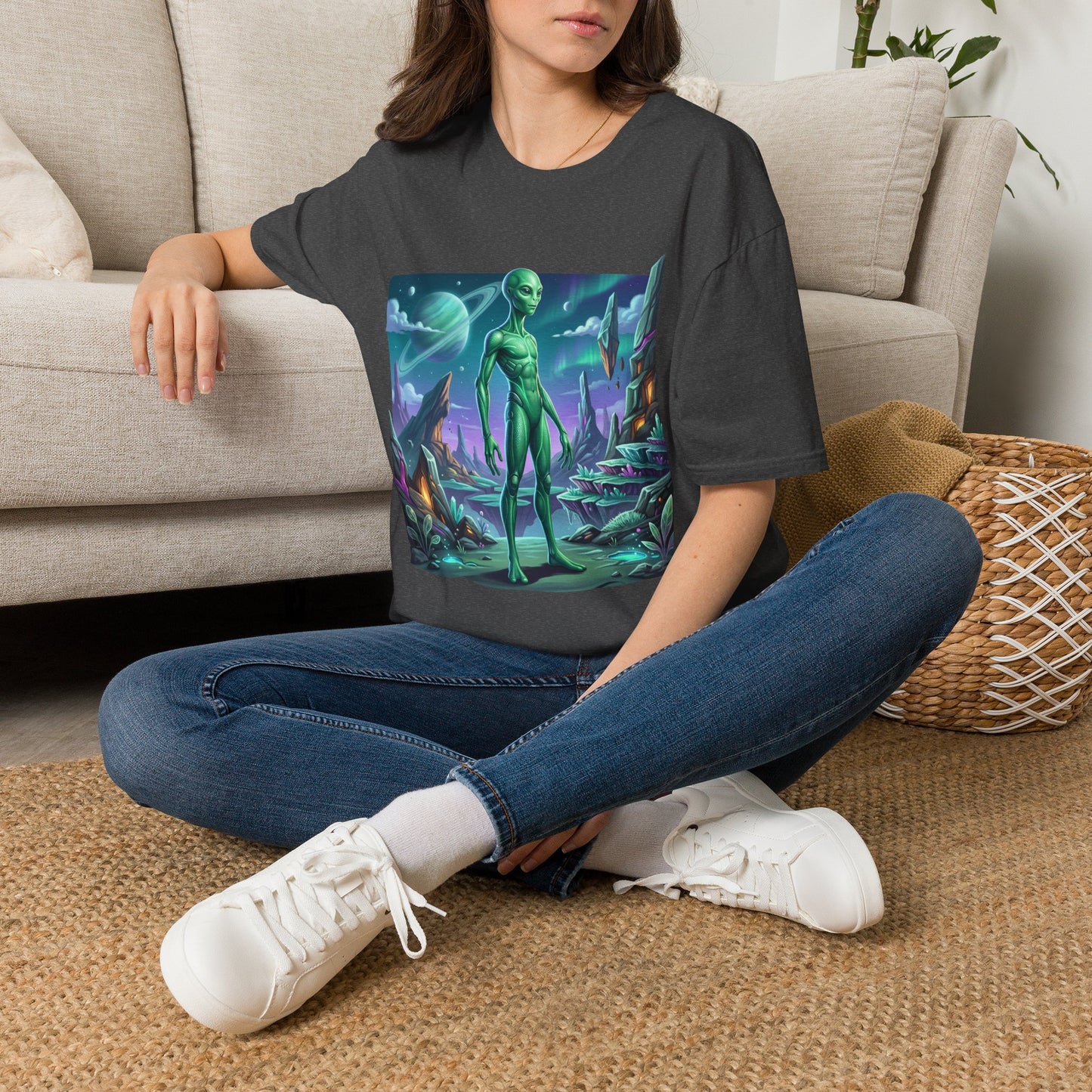 Alien Landscape T-Shirt — Green Extraterrestrial Sci‑Fi Graphic Tee