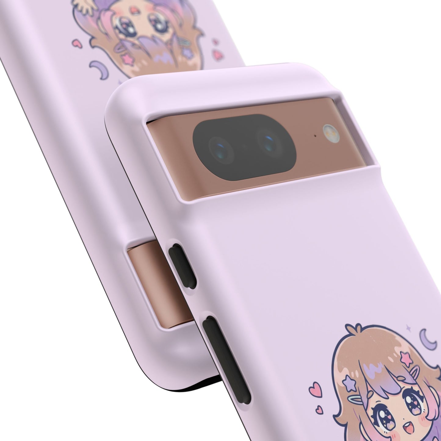 Cute Kawaii Girl Phone Case — Pastel Anime iPhone Cover with Hearts & Moon