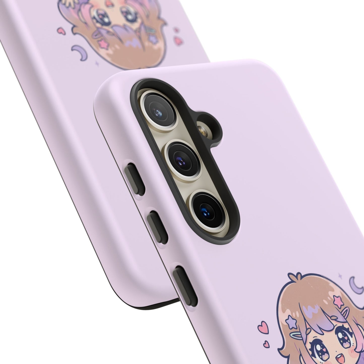 Cute Kawaii Girl Phone Case — Pastel Anime iPhone Cover with Hearts & Moon