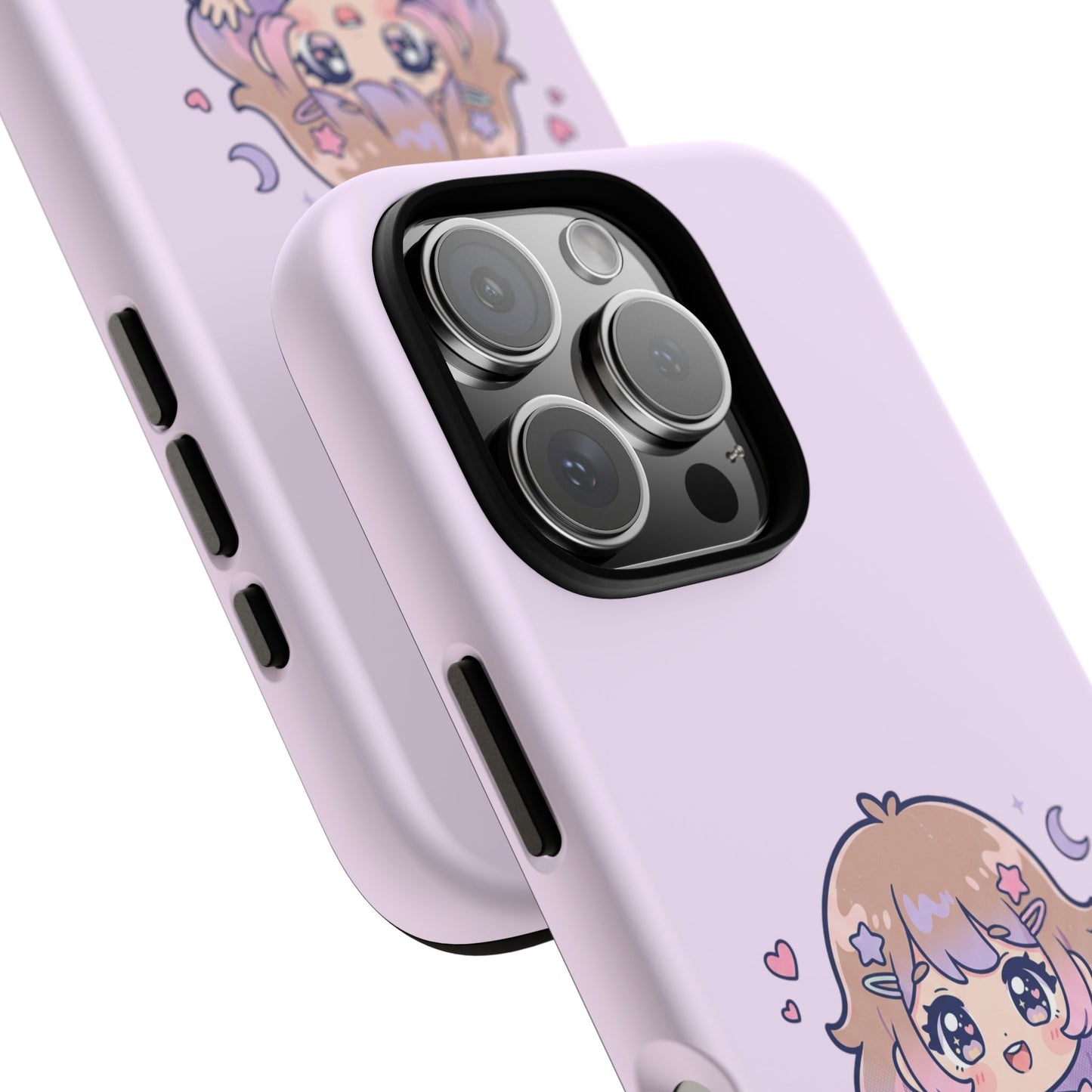 Cute Kawaii Girl Phone Case — Pastel Anime iPhone Cover with Hearts & Moon