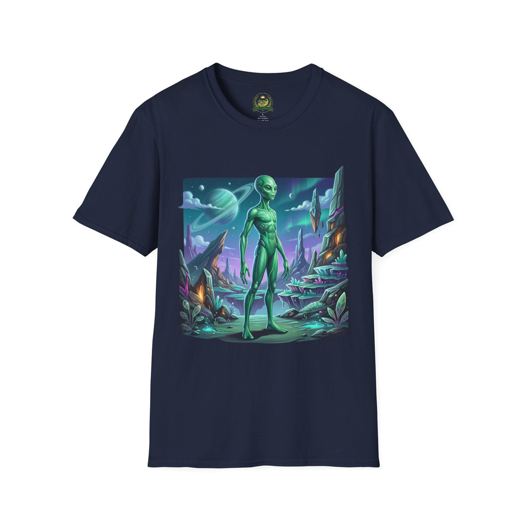 Alien Landscape T-Shirt — Green Extraterrestrial Sci‑Fi Graphic Tee