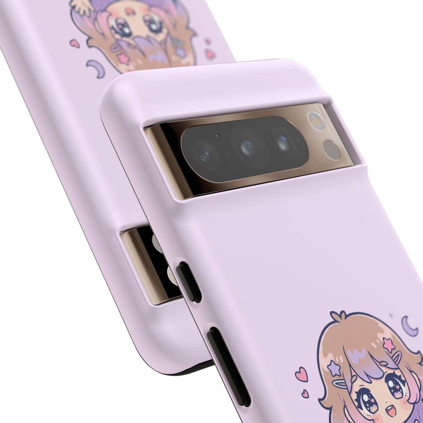 Cute Kawaii Girl Phone Case — Pastel Anime iPhone Cover with Hearts & Moon