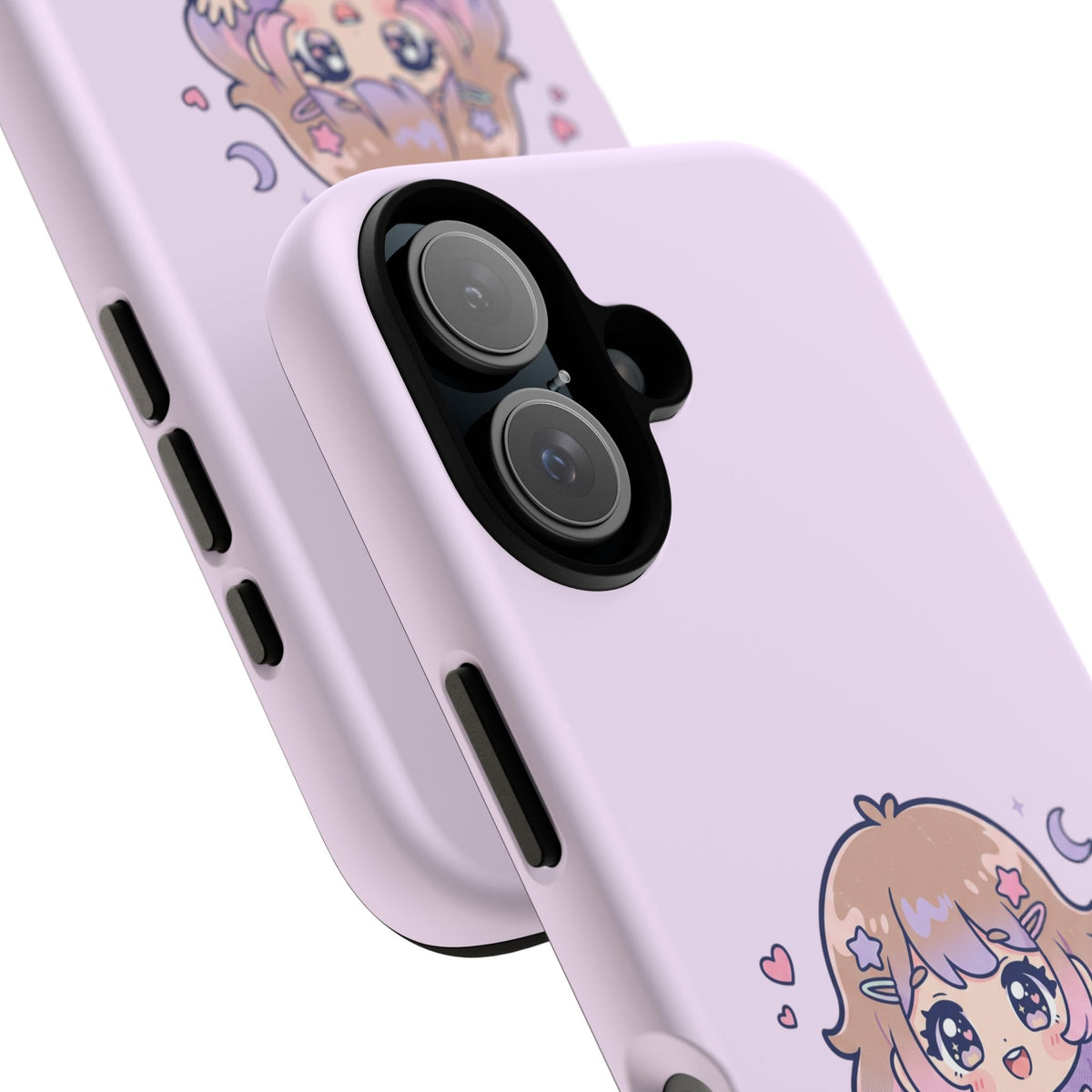 Cute Kawaii Girl Phone Case — Pastel Anime iPhone Cover with Hearts & Moon