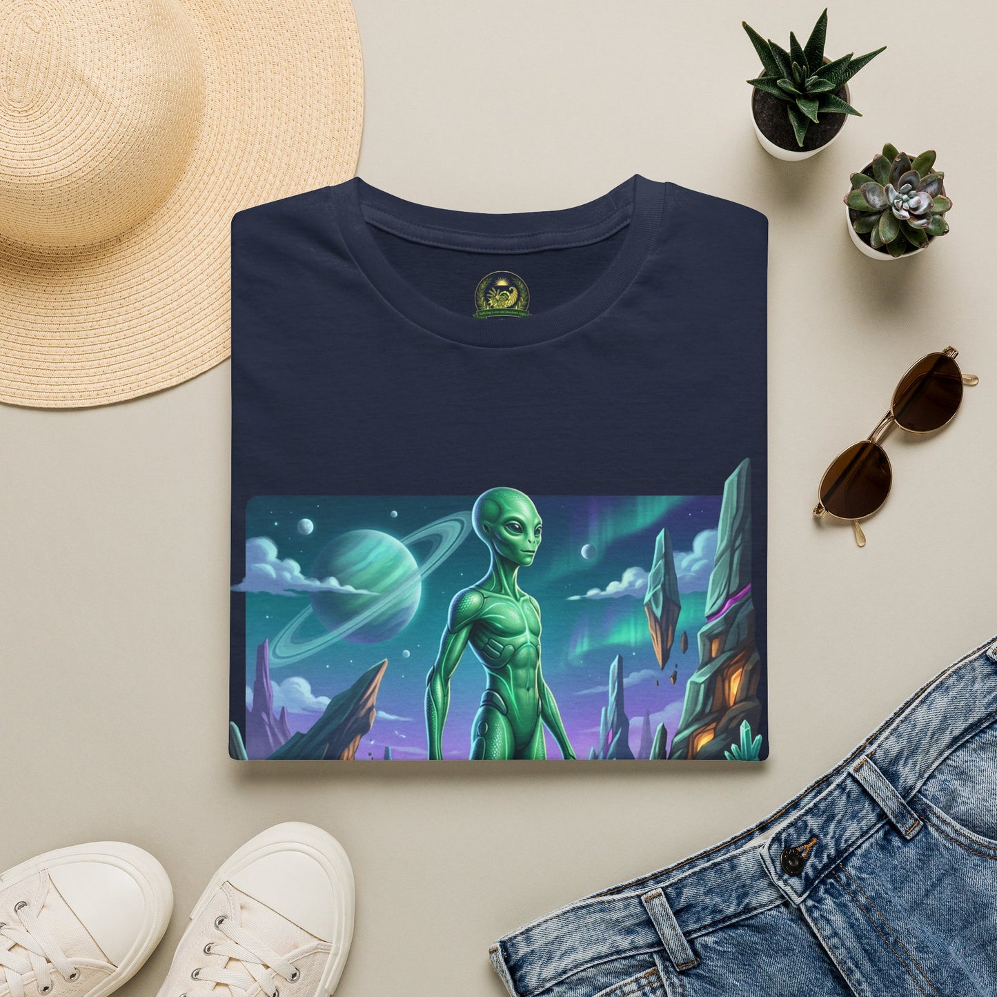 Alien Landscape T-Shirt — Green Extraterrestrial Sci‑Fi Graphic Tee