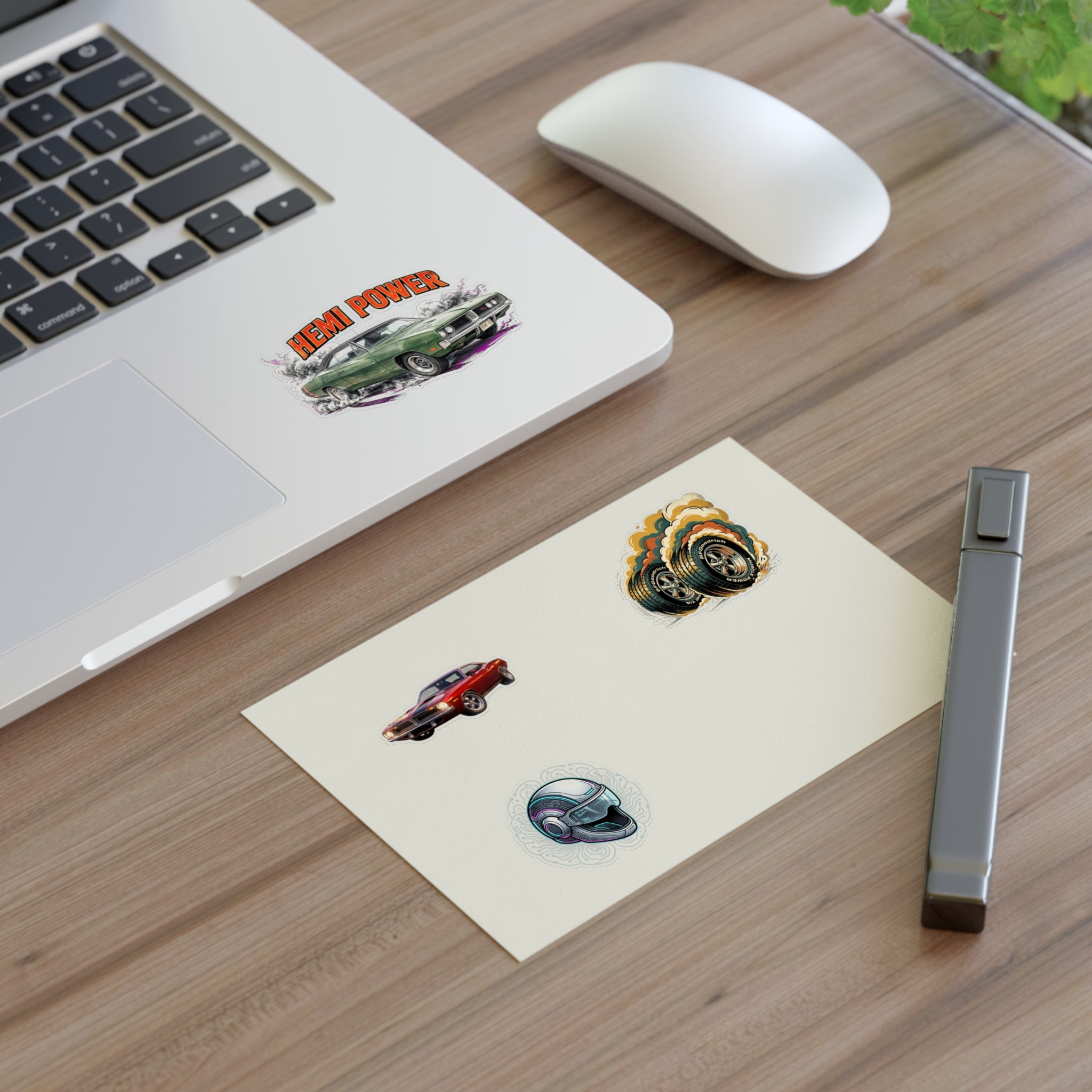 Hemi Power Muscle Car Sticker Sheet — Retro Racing Car & Helmet Decals