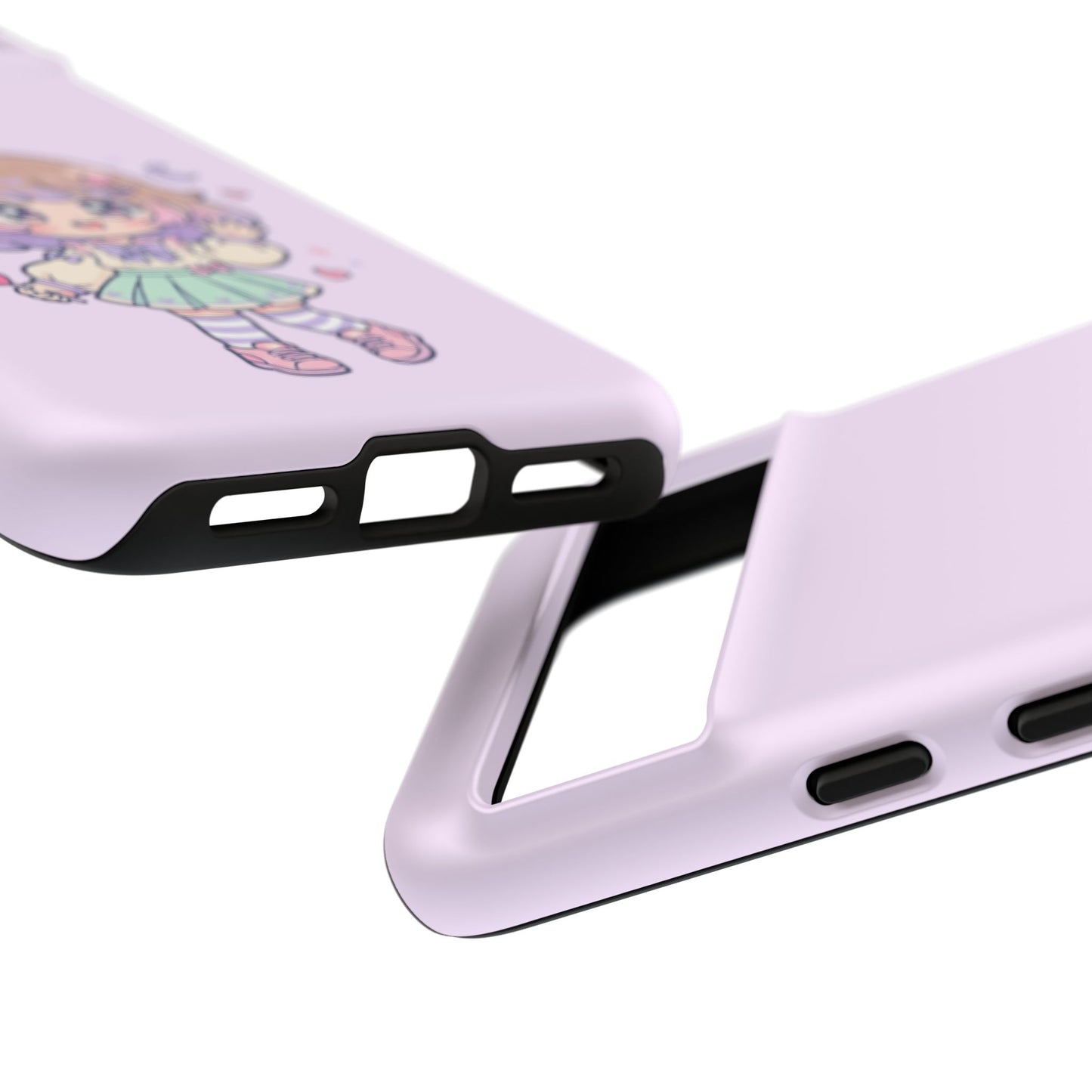Cute Kawaii Girl Phone Case — Pastel Anime iPhone Cover with Hearts & Moon