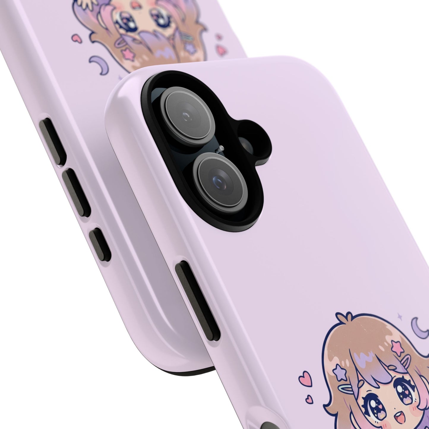 Cute Kawaii Girl Phone Case — Pastel Anime iPhone Cover with Hearts & Moon