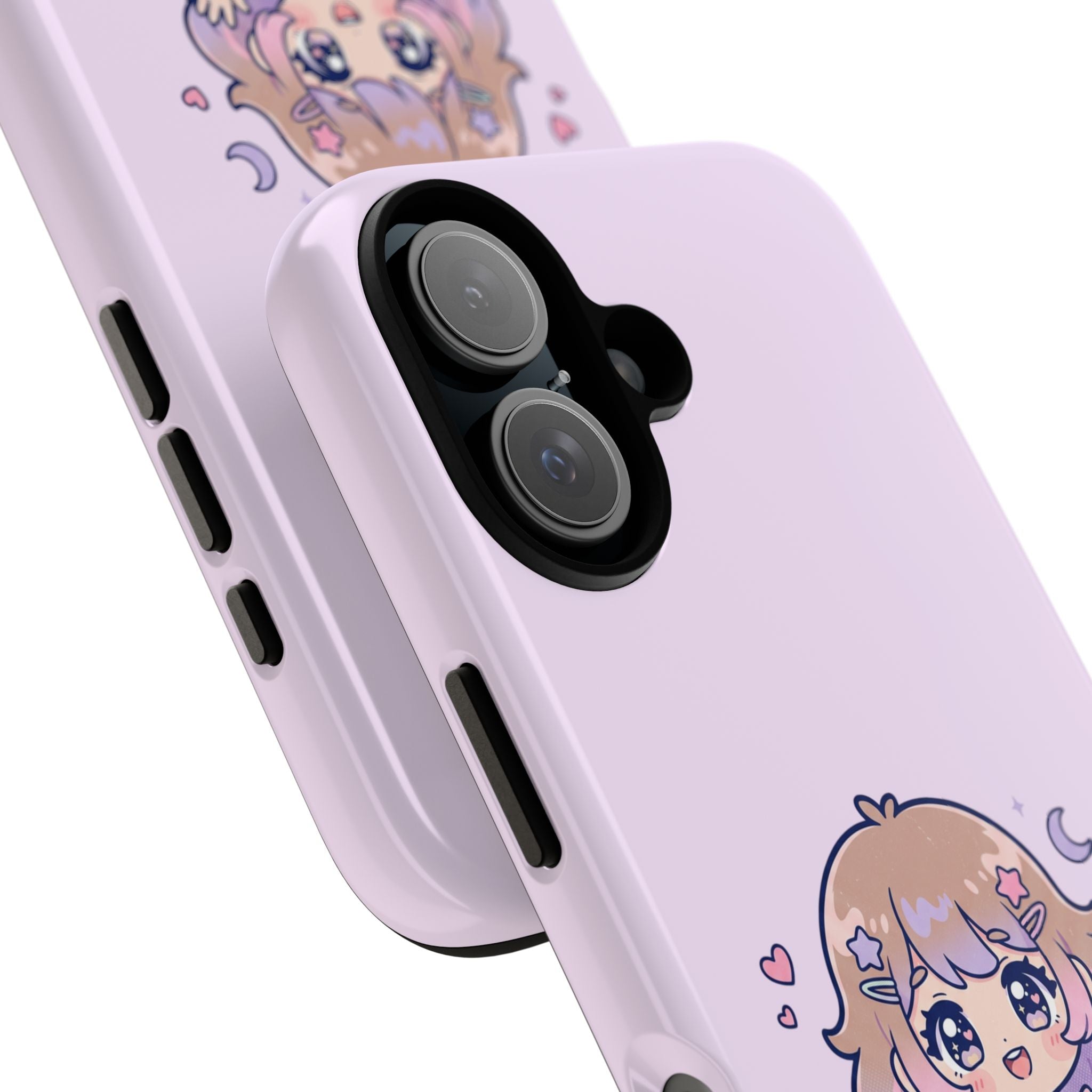 Cute Kawaii Girl Phone Case — Pastel Anime iPhone Cover with Hearts & Moon