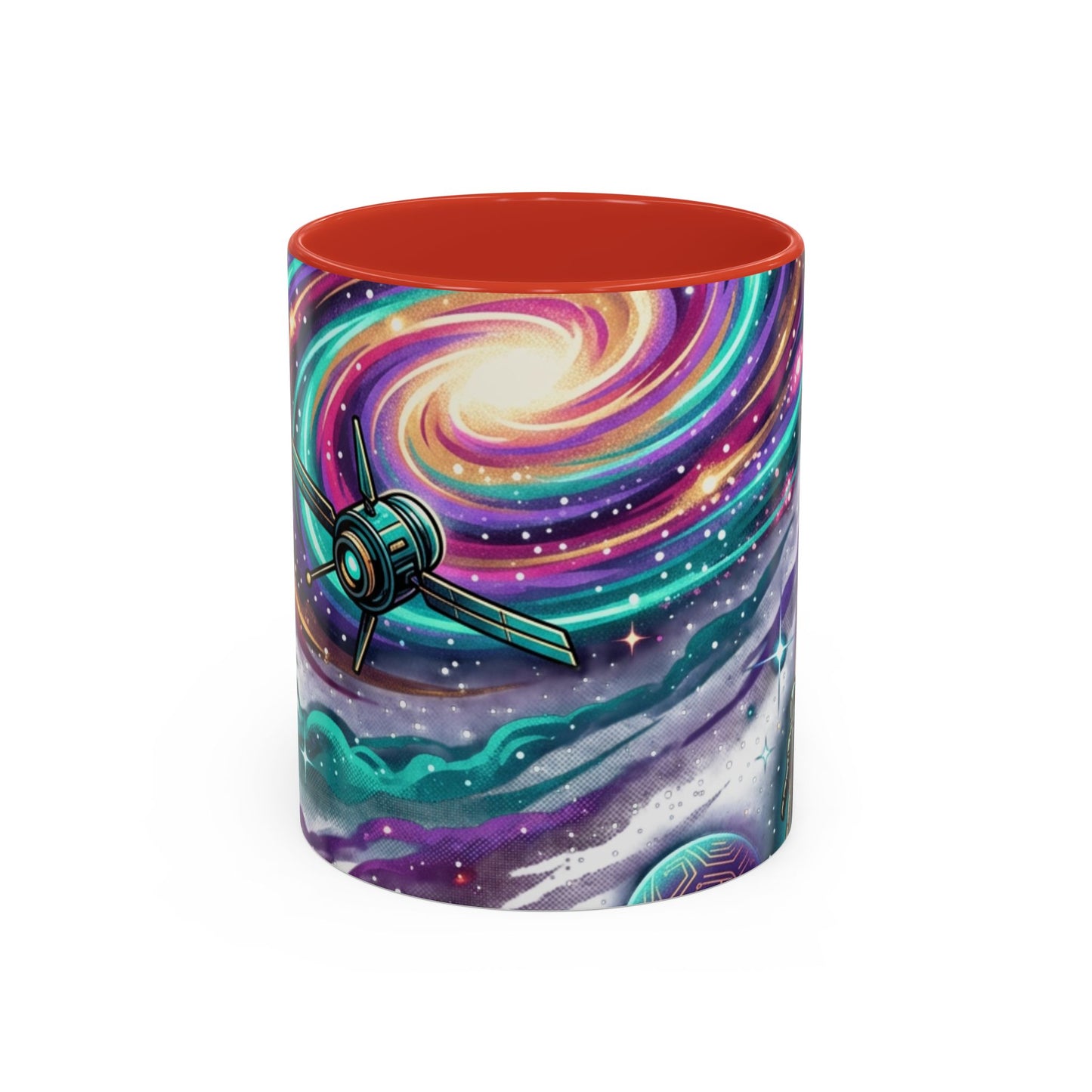 Cosmic Galaxy Satellite Accent Mug — Swirling Nebula Full-Wrap 11oz