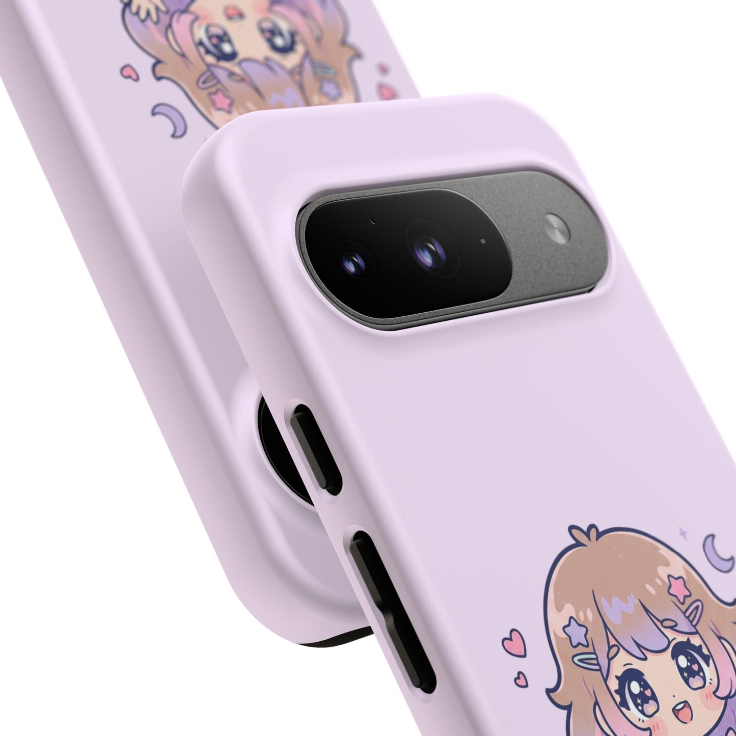 Cute Kawaii Girl Phone Case — Pastel Anime iPhone Cover with Hearts & Moon