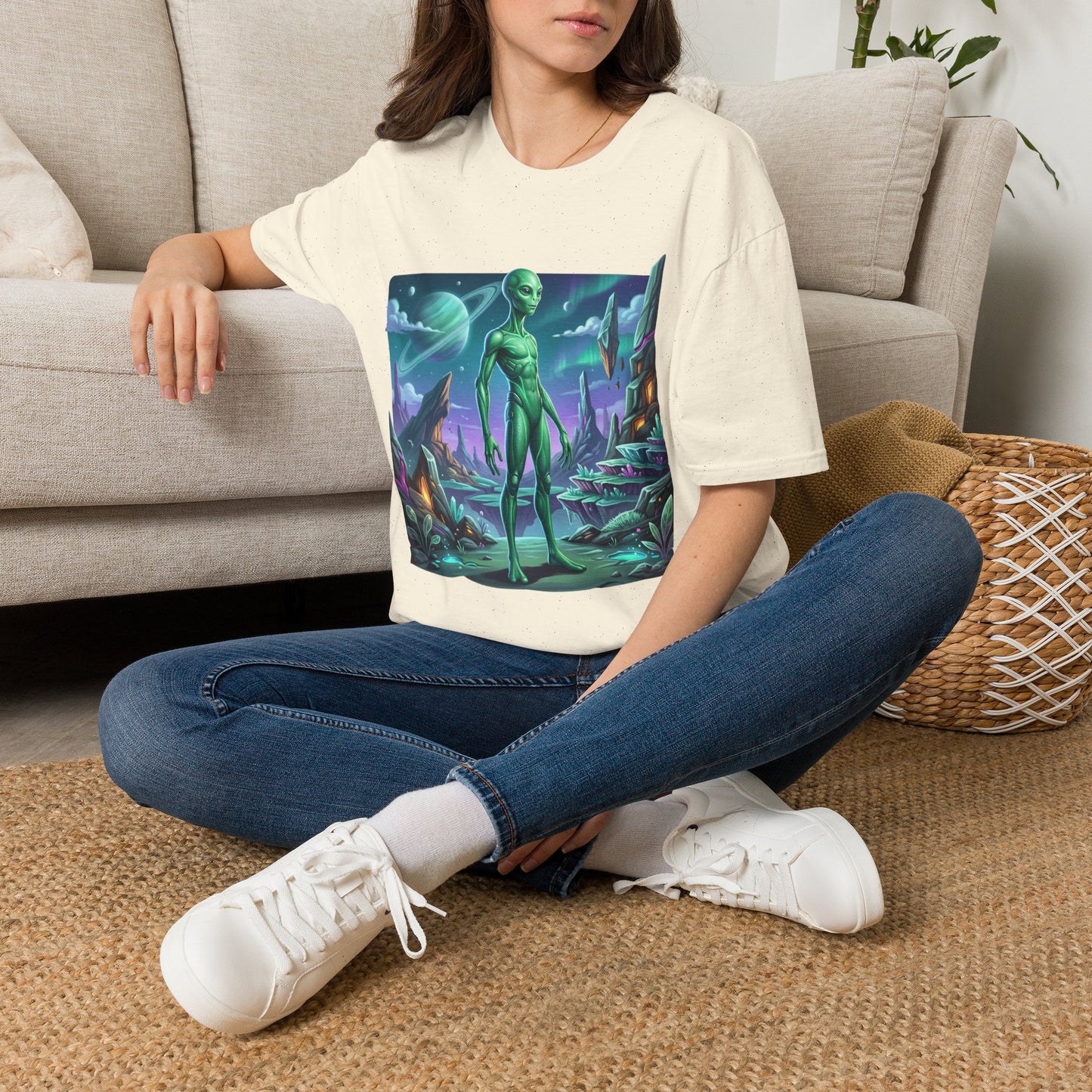 Alien Landscape T-Shirt — Green Extraterrestrial Sci‑Fi Graphic Tee