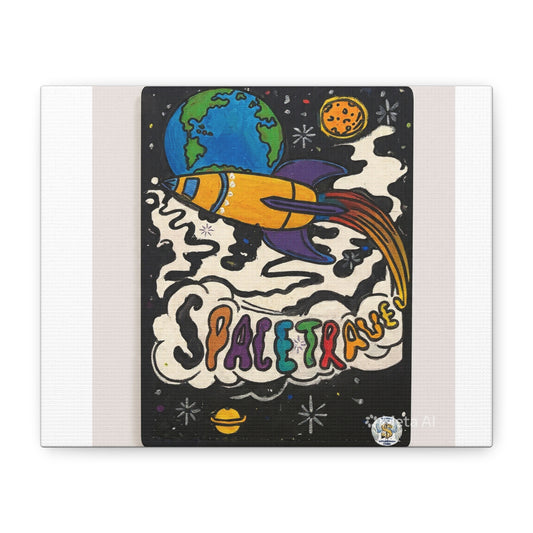Retro Rocket Canvas Art — "SPACETRAVEL" Stretched Space Travel Wall Decor