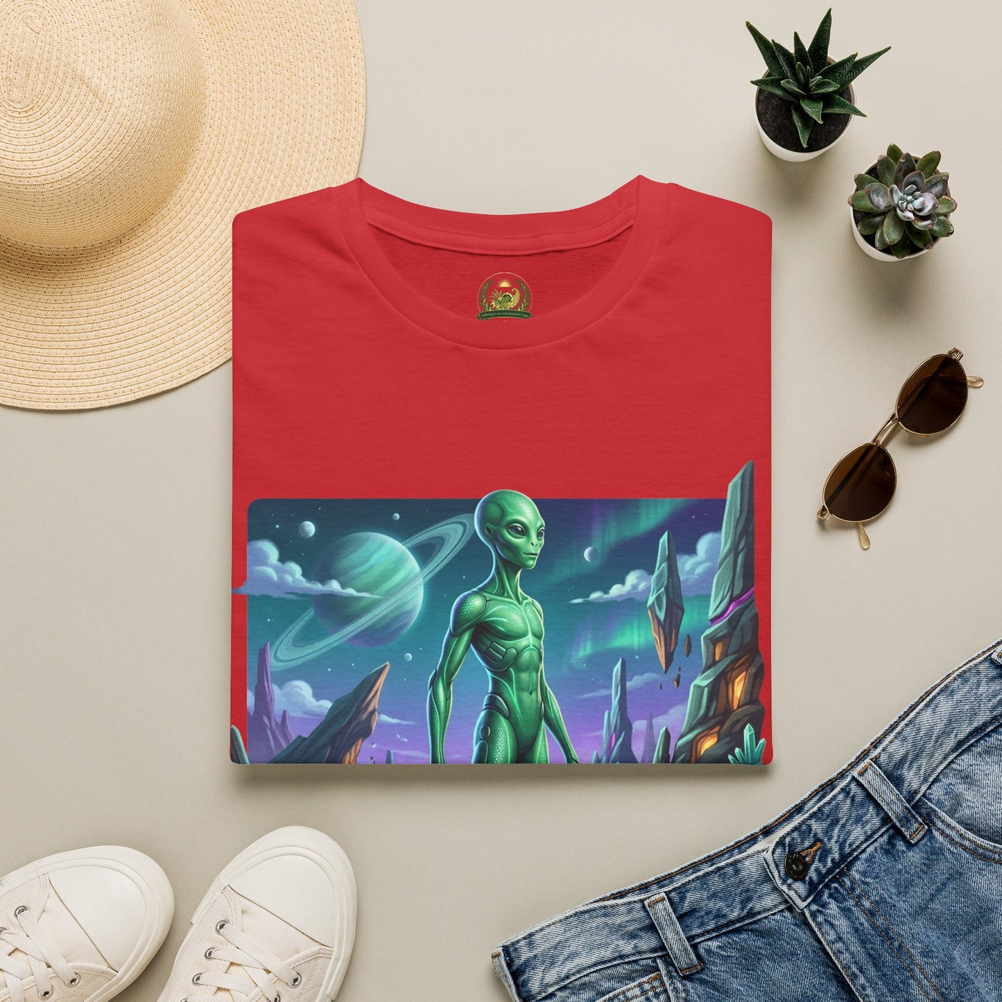 Alien Landscape T-Shirt — Green Extraterrestrial Sci‑Fi Graphic Tee