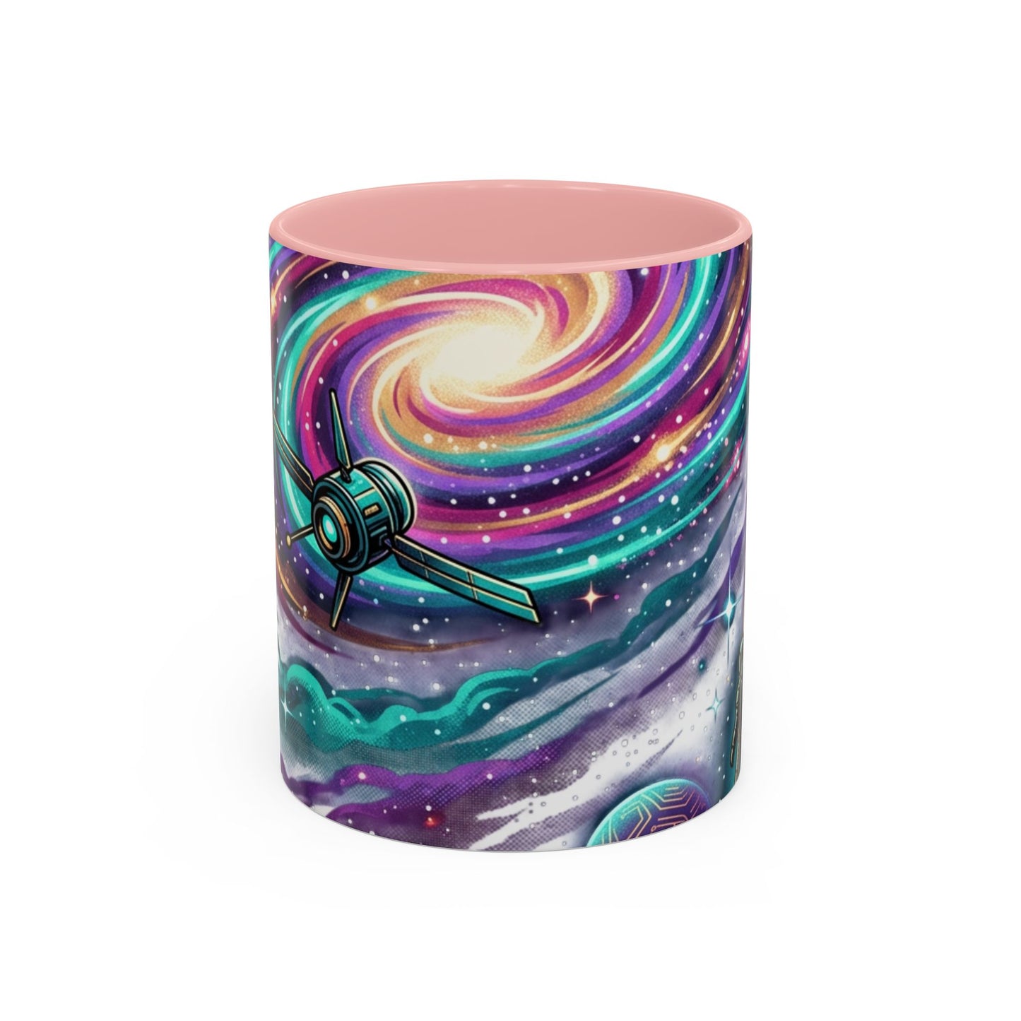 Cosmic Galaxy Satellite Accent Mug — Swirling Nebula Full-Wrap 11oz