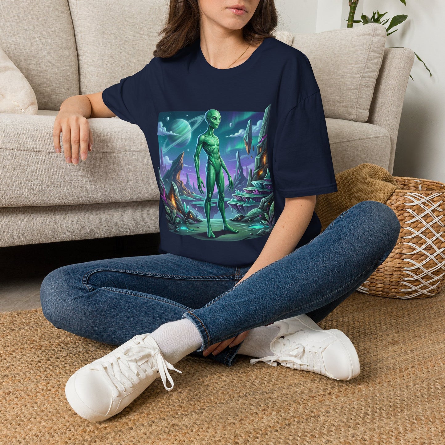 Alien Landscape T-Shirt — Green Extraterrestrial Sci‑Fi Graphic Tee
