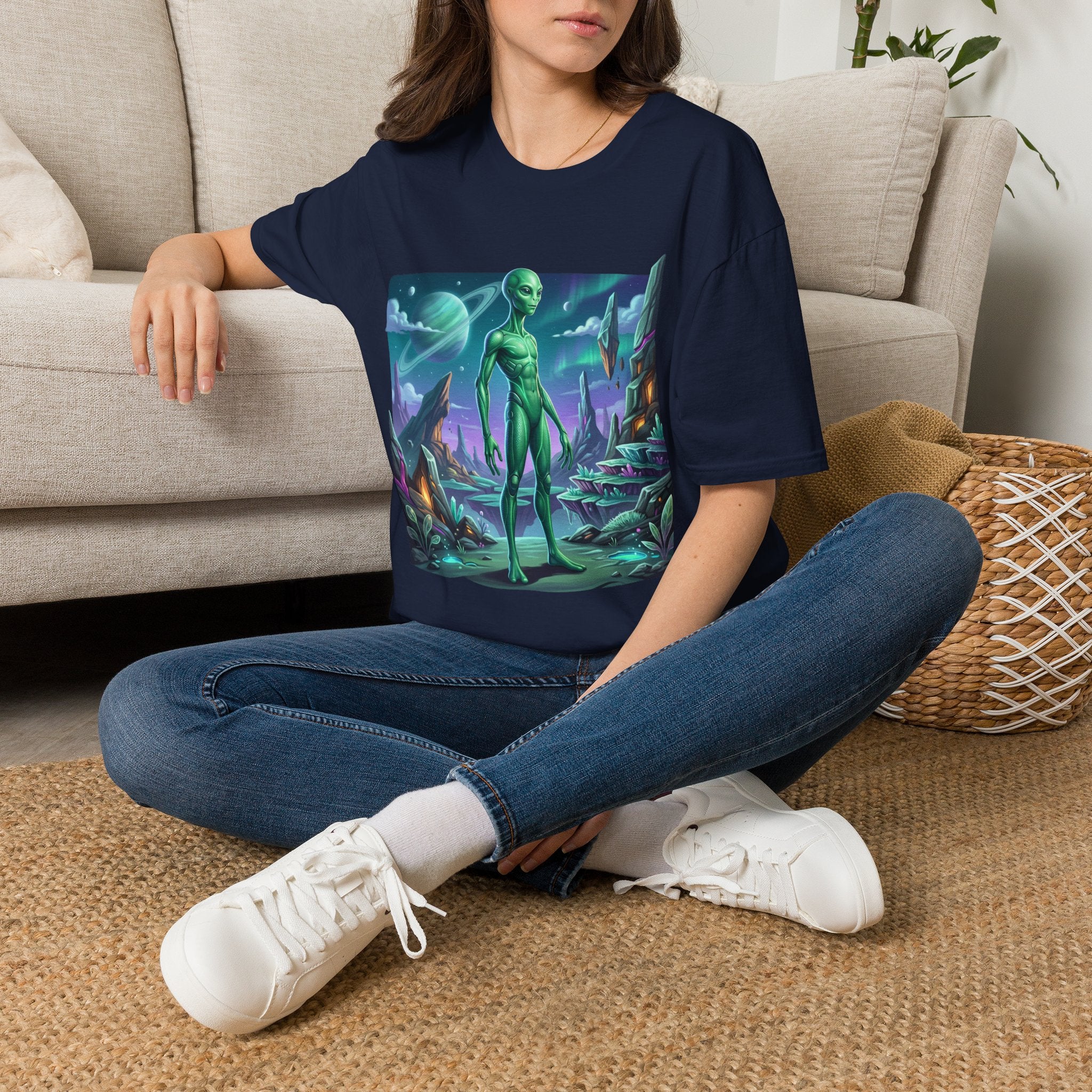 Alien Landscape T-Shirt — Green Extraterrestrial Sci‑Fi Graphic Tee