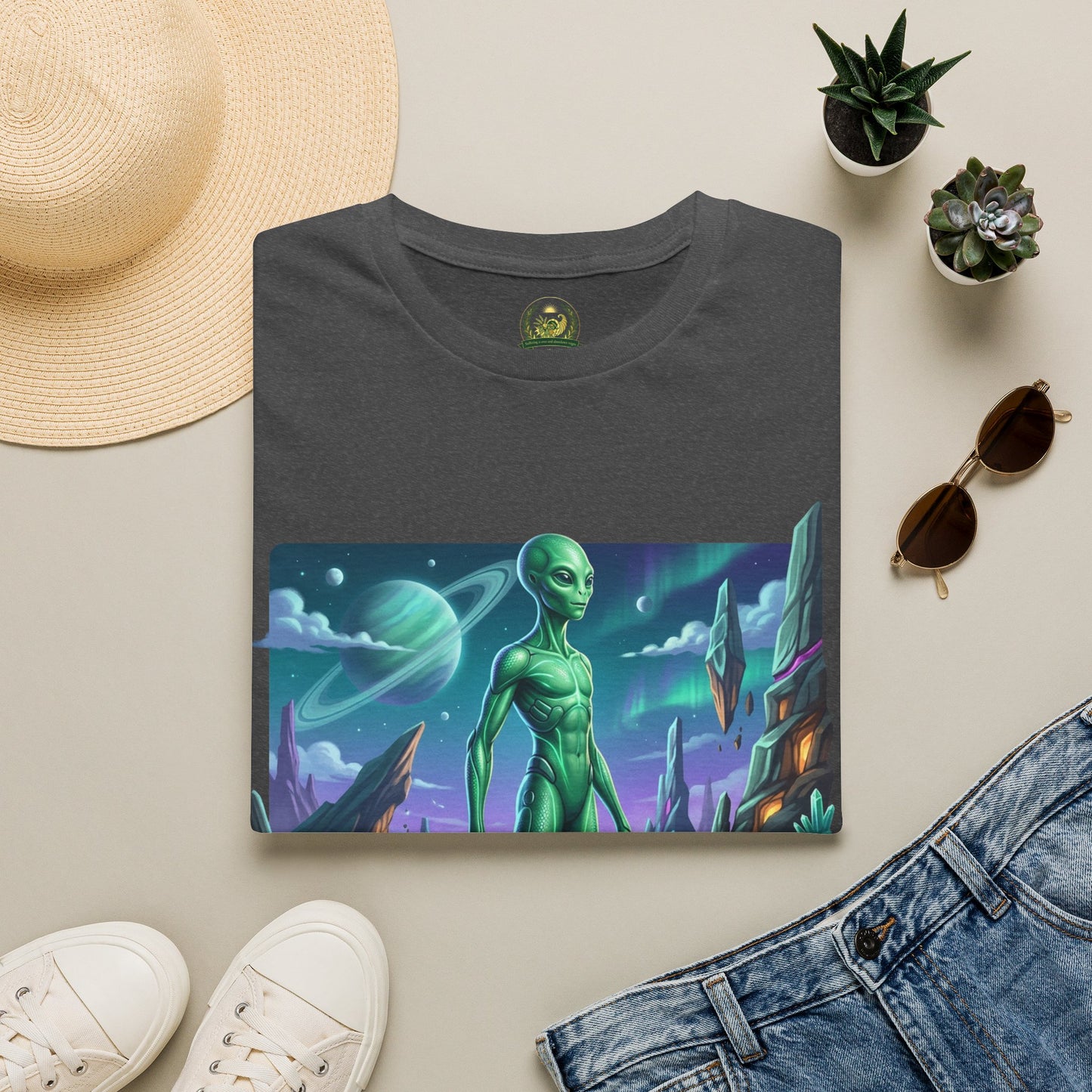 Alien Landscape T-Shirt — Green Extraterrestrial Sci‑Fi Graphic Tee