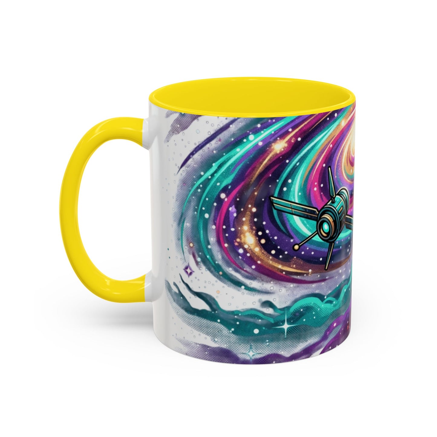 Cosmic Galaxy Satellite Accent Mug — Swirling Nebula Full-Wrap 11oz
