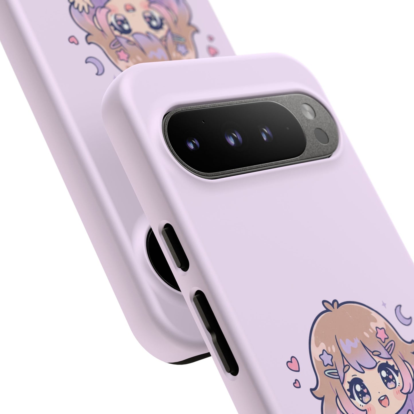 Cute Kawaii Girl Phone Case — Pastel Anime iPhone Cover with Hearts & Moon