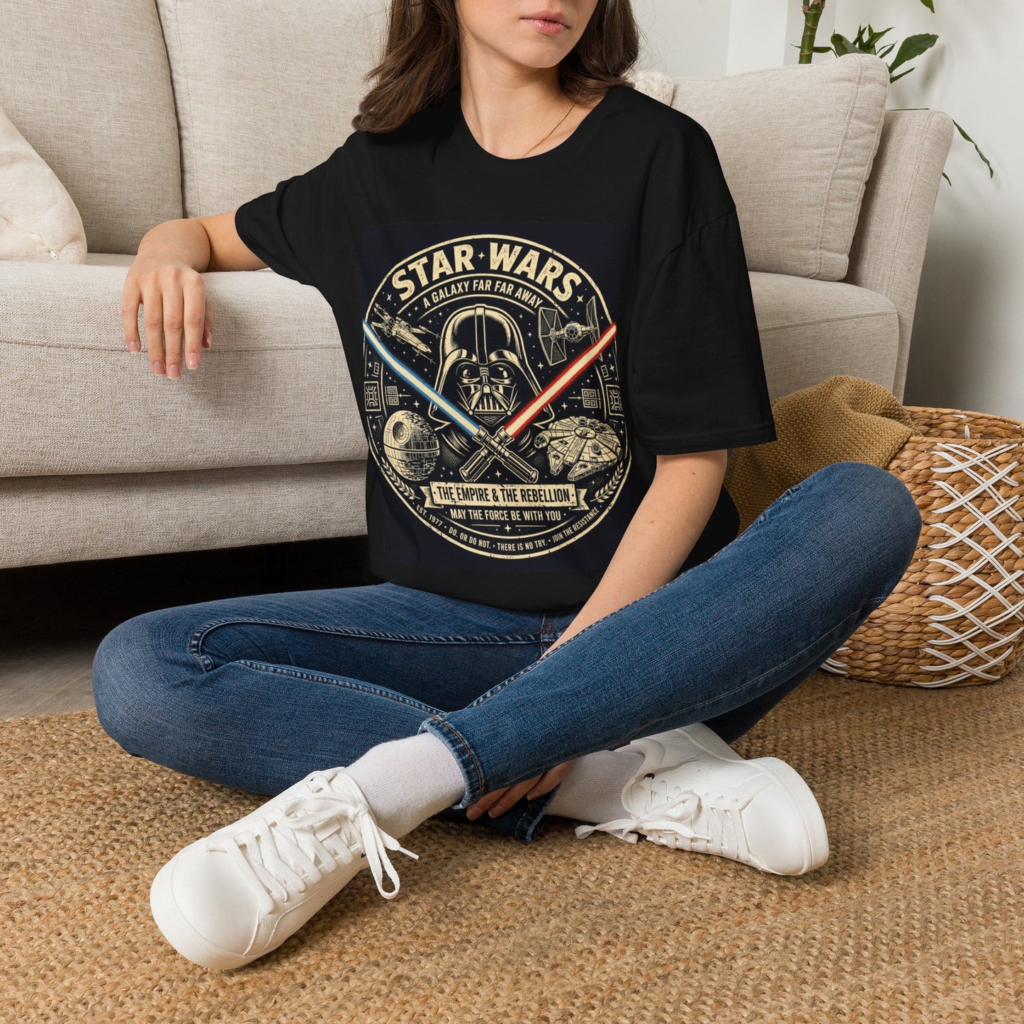 Galactic Conflict — Crossed Lightsabers Vintage Crest Graphic Tee