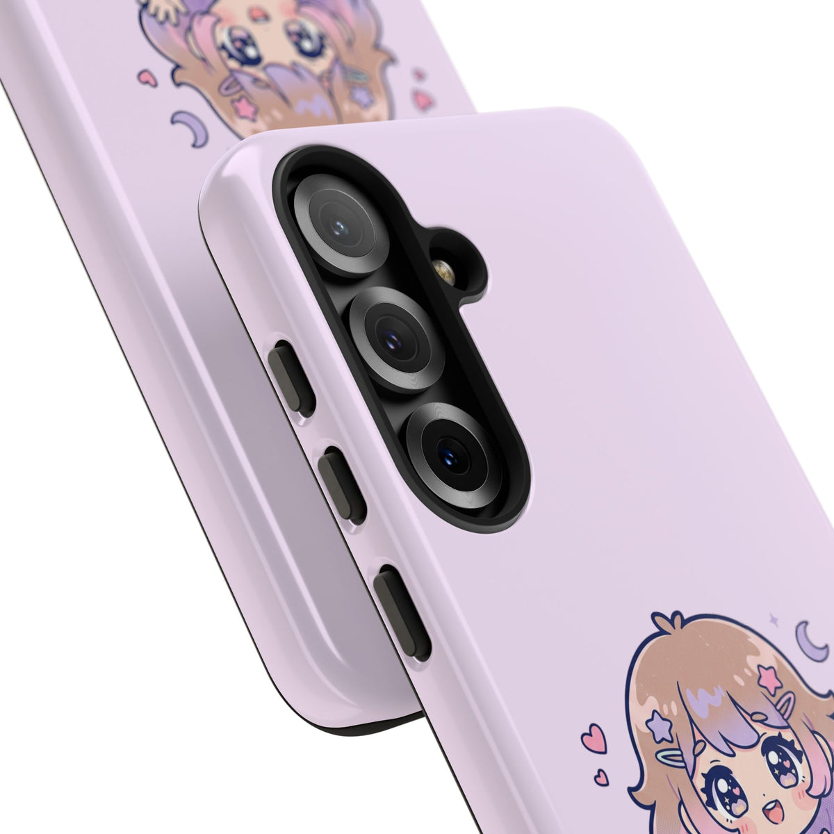 Cute Kawaii Girl Phone Case — Pastel Anime iPhone Cover with Hearts & Moon