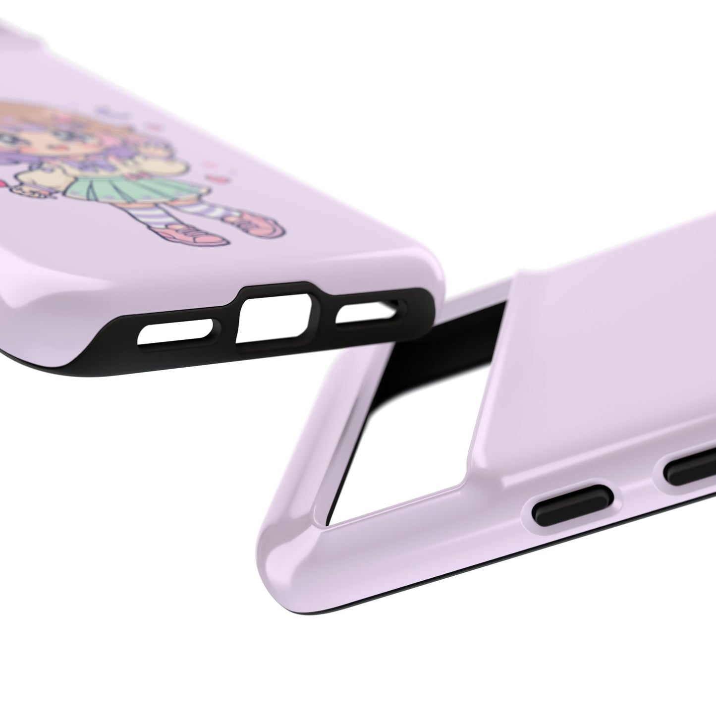 Cute Kawaii Girl Phone Case — Pastel Anime iPhone Cover with Hearts & Moon