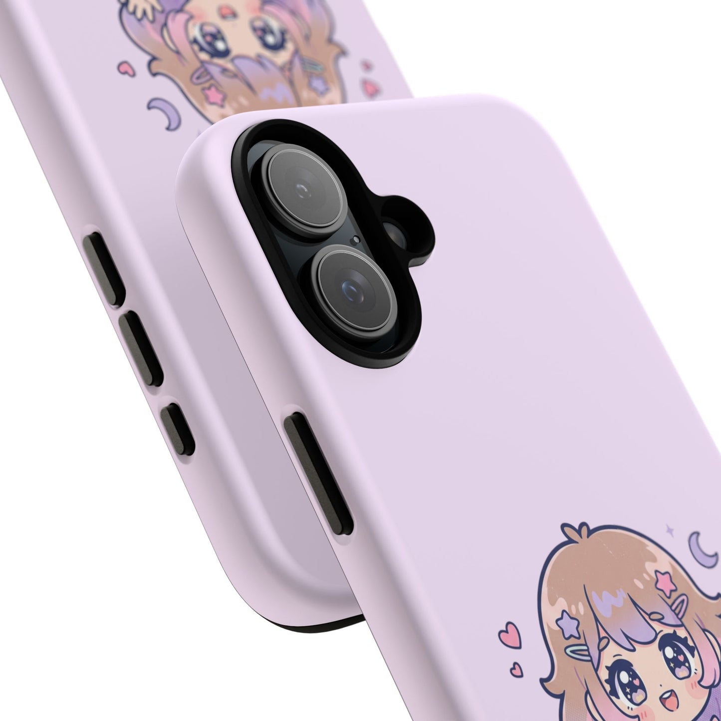 Cute Kawaii Girl Phone Case — Pastel Anime iPhone Cover with Hearts & Moon