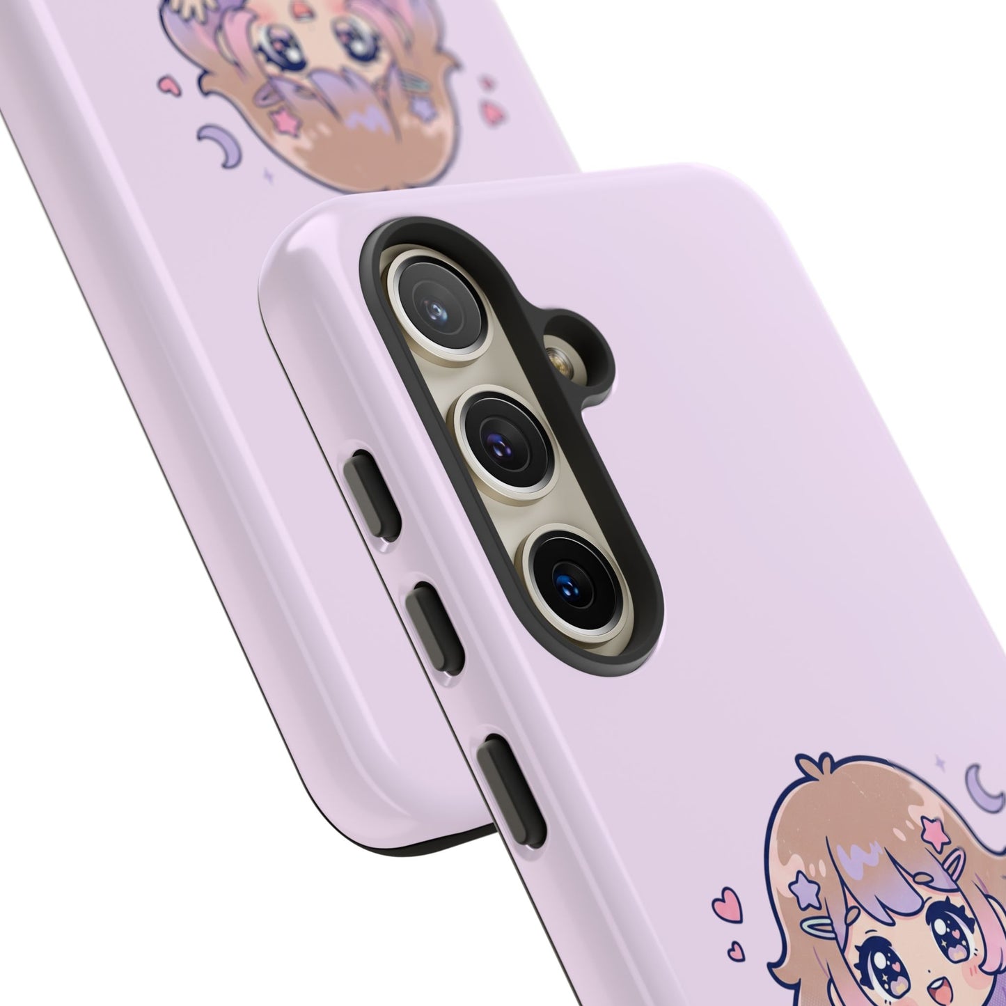 Cute Kawaii Girl Phone Case — Pastel Anime iPhone Cover with Hearts & Moon