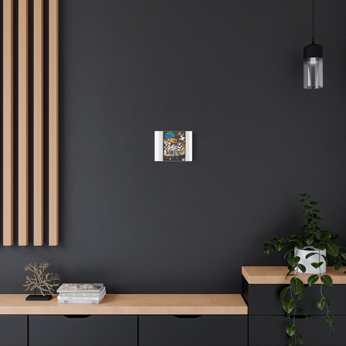 Retro Rocket Canvas Art — "SPACETRAVEL" Stretched Space Travel Wall Decor