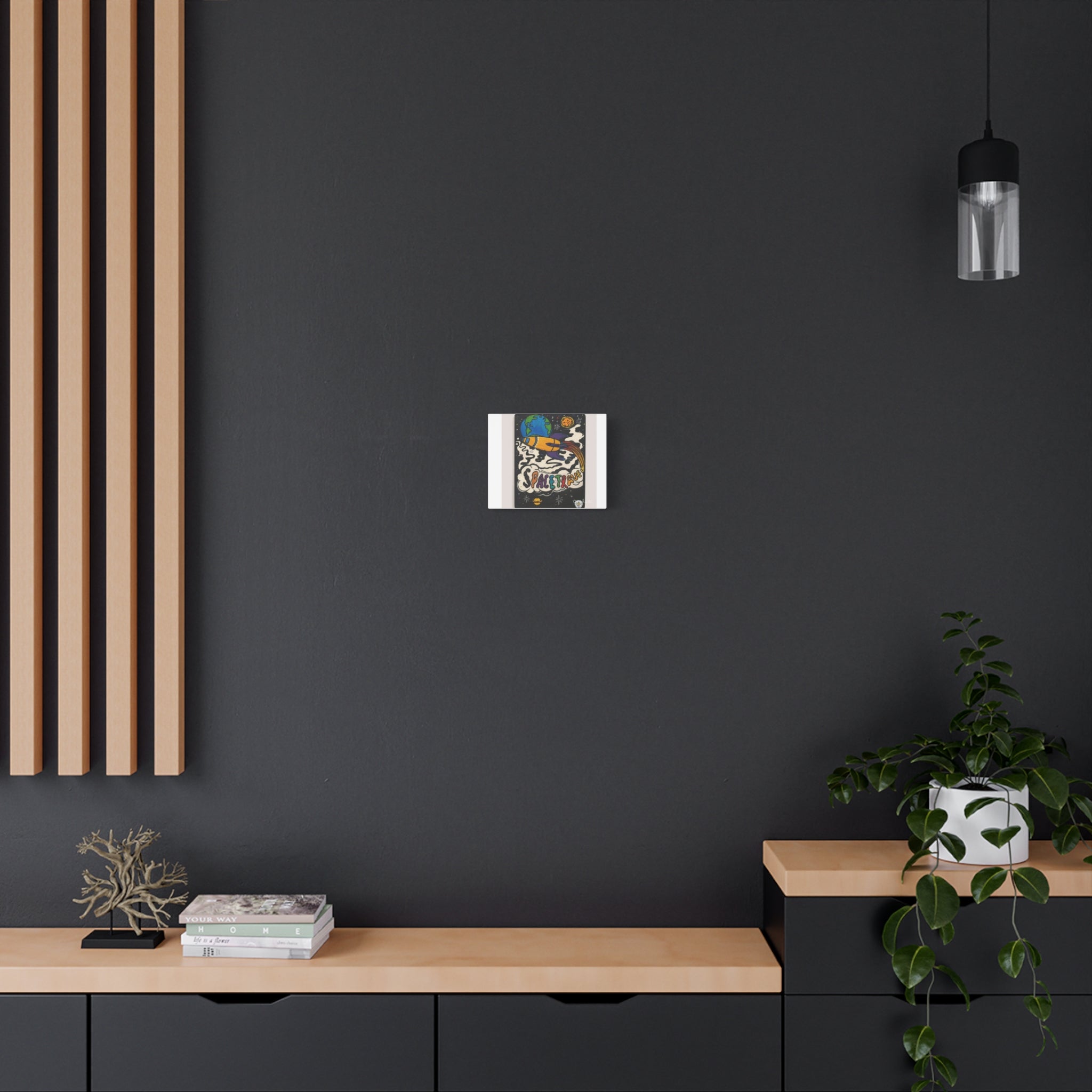 Space Travel Rocket Matte Canvas Wall Art — Retro Colorful Space Illustration