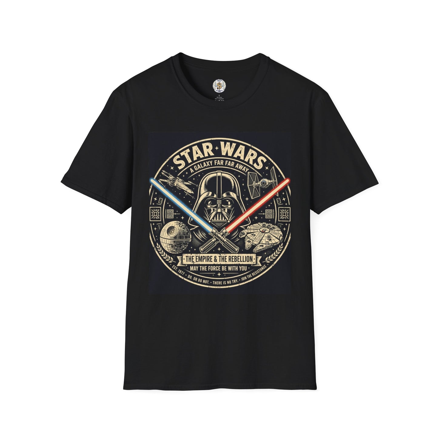 Galactic Conflict — Crossed Lightsabers Vintage Crest Graphic Tee