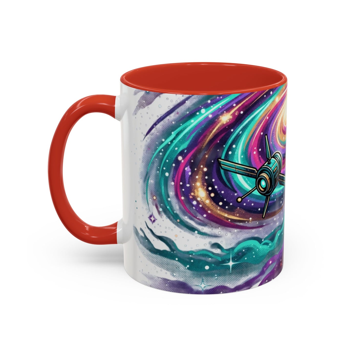 Cosmic Galaxy Satellite Accent Mug — Swirling Nebula Full-Wrap 11oz