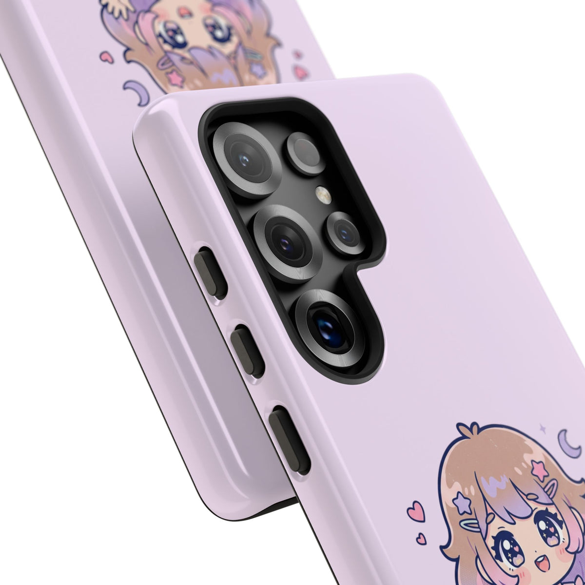 Cute Kawaii Girl Phone Case — Pastel Anime iPhone Cover with Hearts & Moon