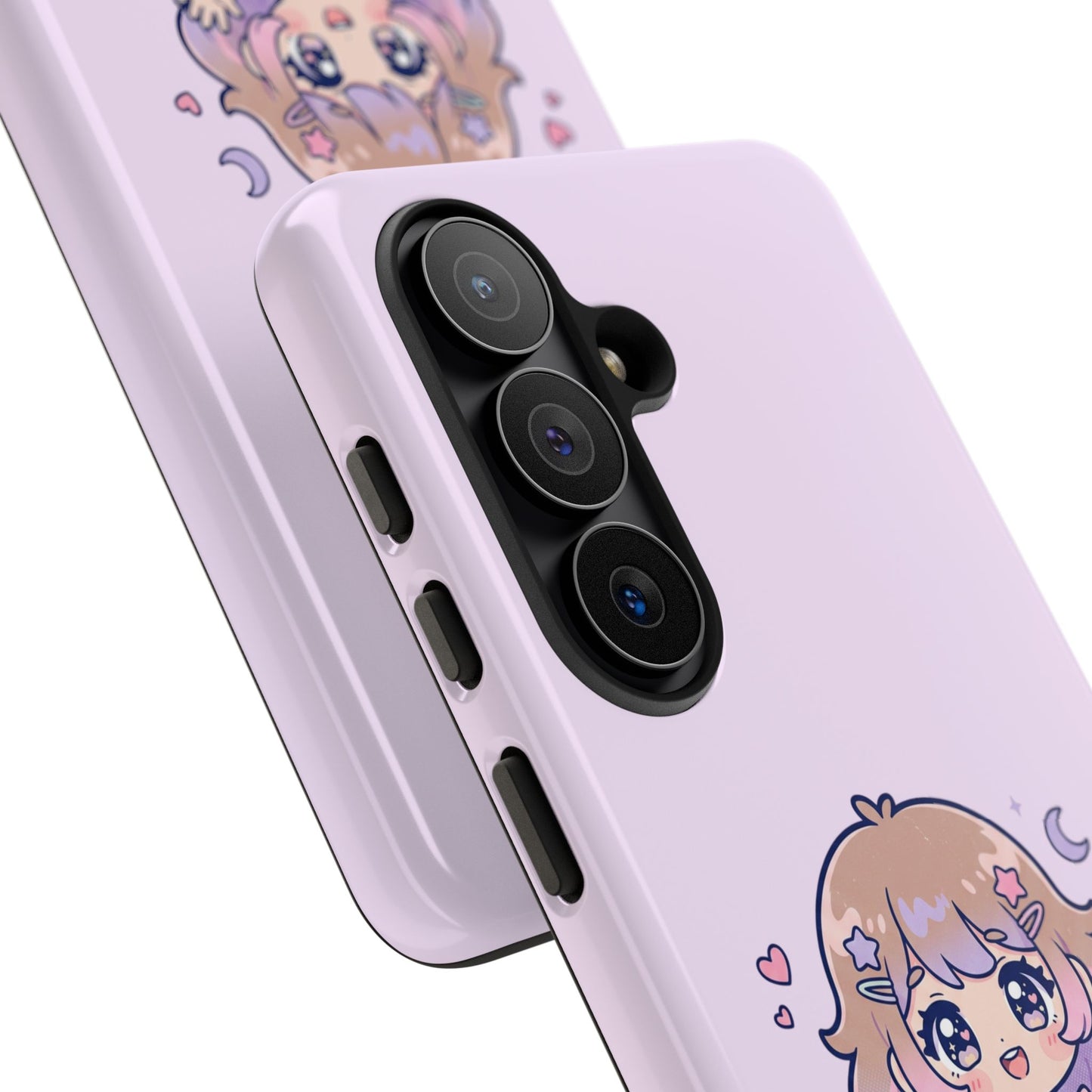 Cute Kawaii Girl Phone Case — Pastel Anime iPhone Cover with Hearts & Moon
