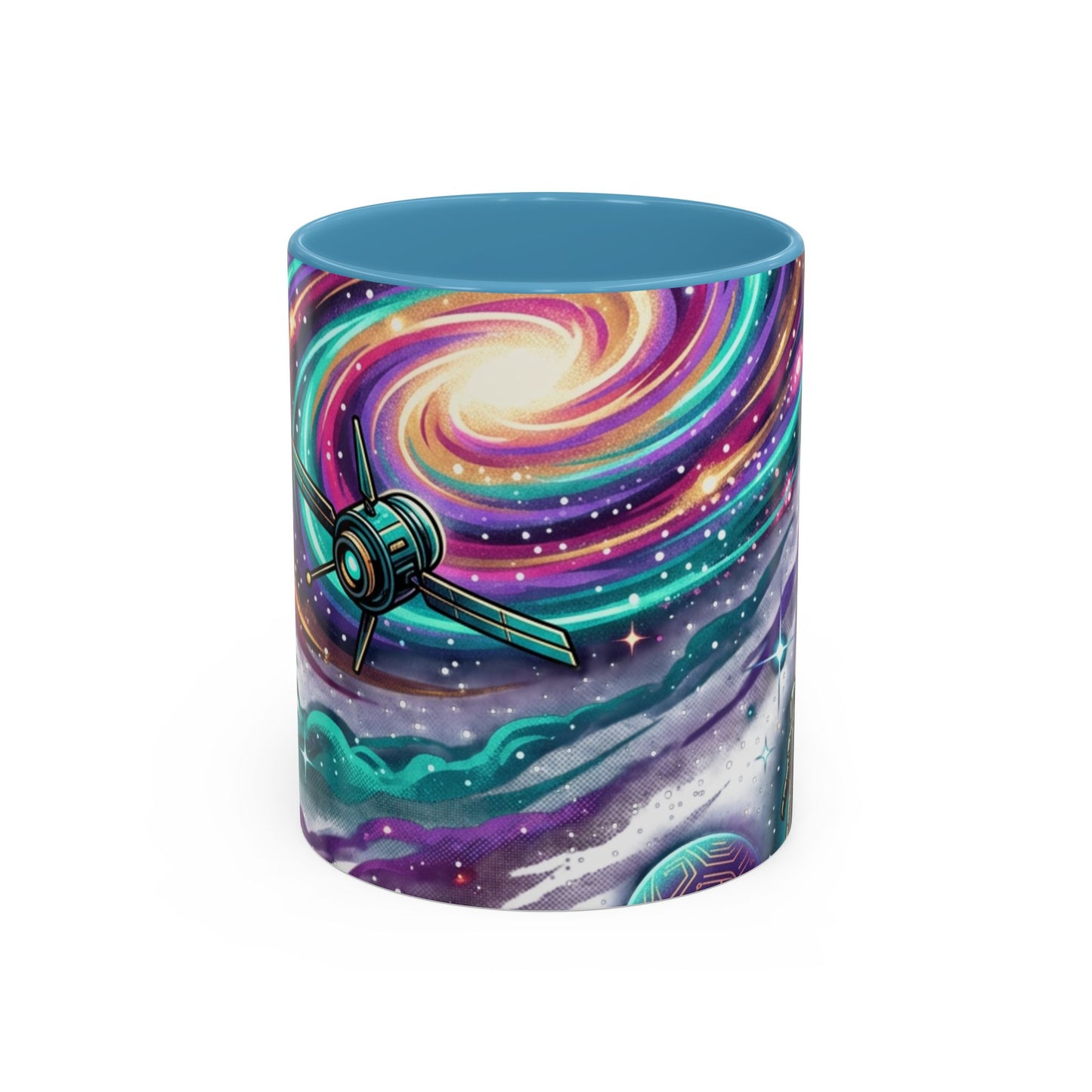 Cosmic Galaxy Satellite Accent Mug — Swirling Nebula Full-Wrap 11oz
