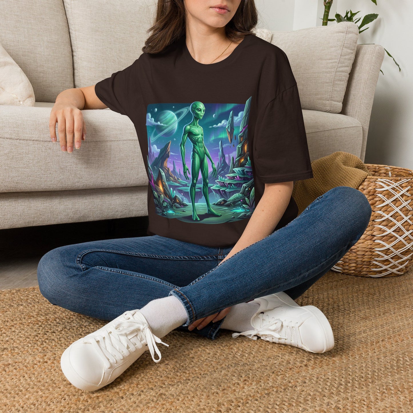 Alien Landscape T-Shirt — Green Extraterrestrial Sci‑Fi Graphic Tee