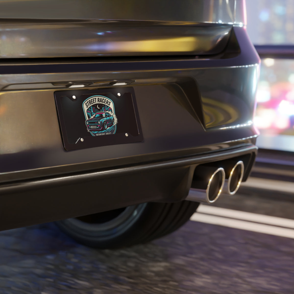 Midnight Drift License Plate — Street Racers Retro Neon Car Plate