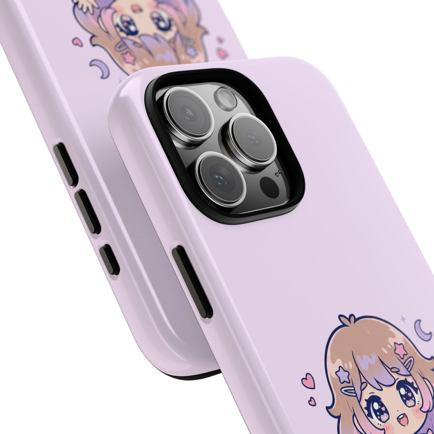 Cute Kawaii Girl Phone Case — Pastel Anime iPhone Cover with Hearts & Moon