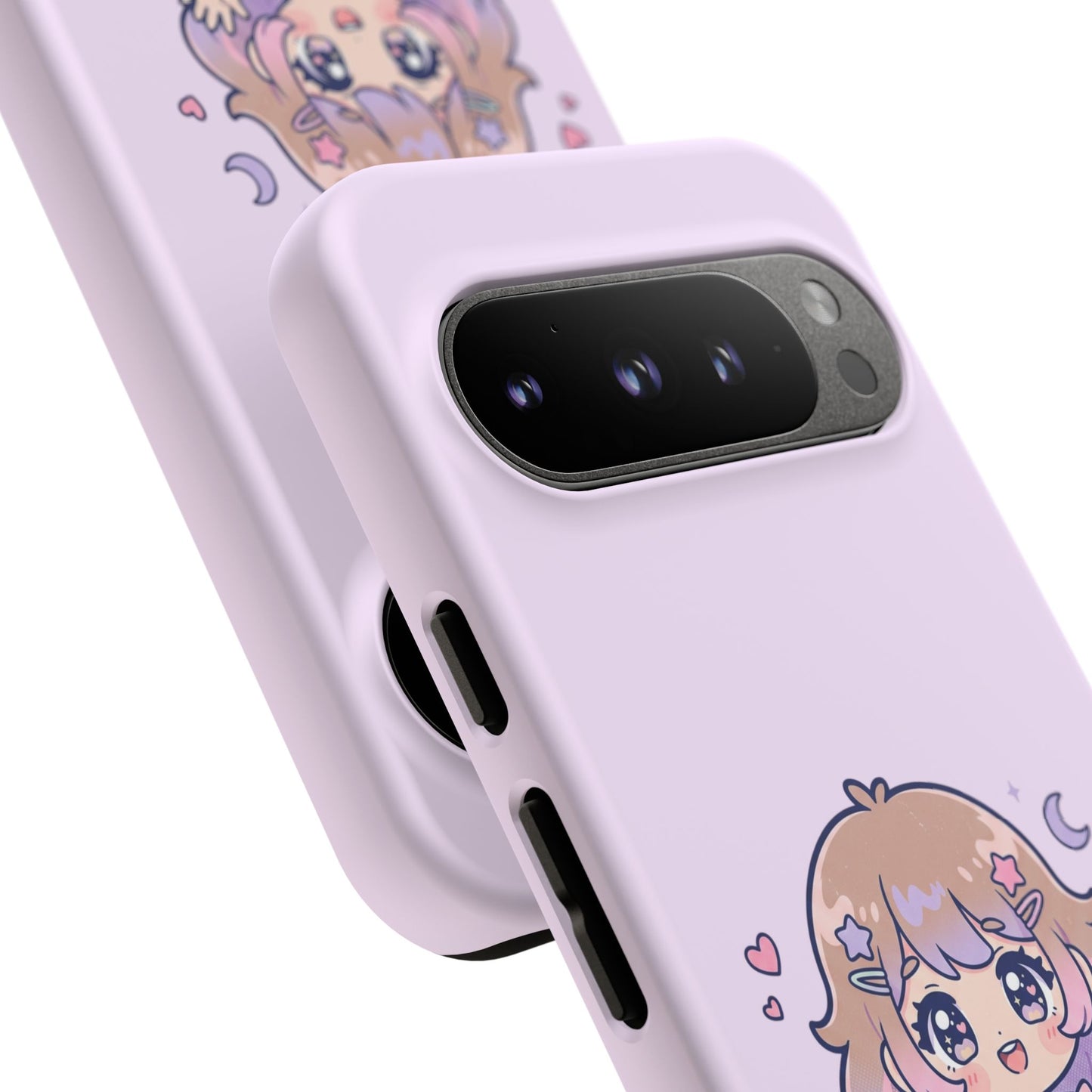 Cute Kawaii Girl Phone Case — Pastel Anime iPhone Cover with Hearts & Moon