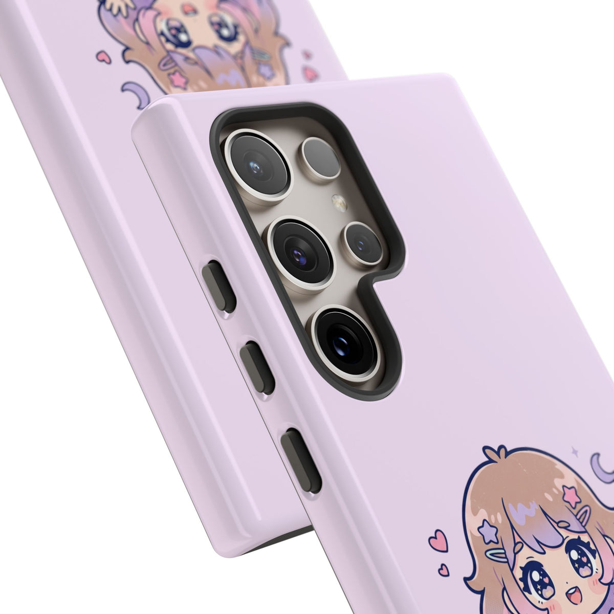 Cute Kawaii Girl Phone Case — Pastel Anime iPhone Cover with Hearts & Moon